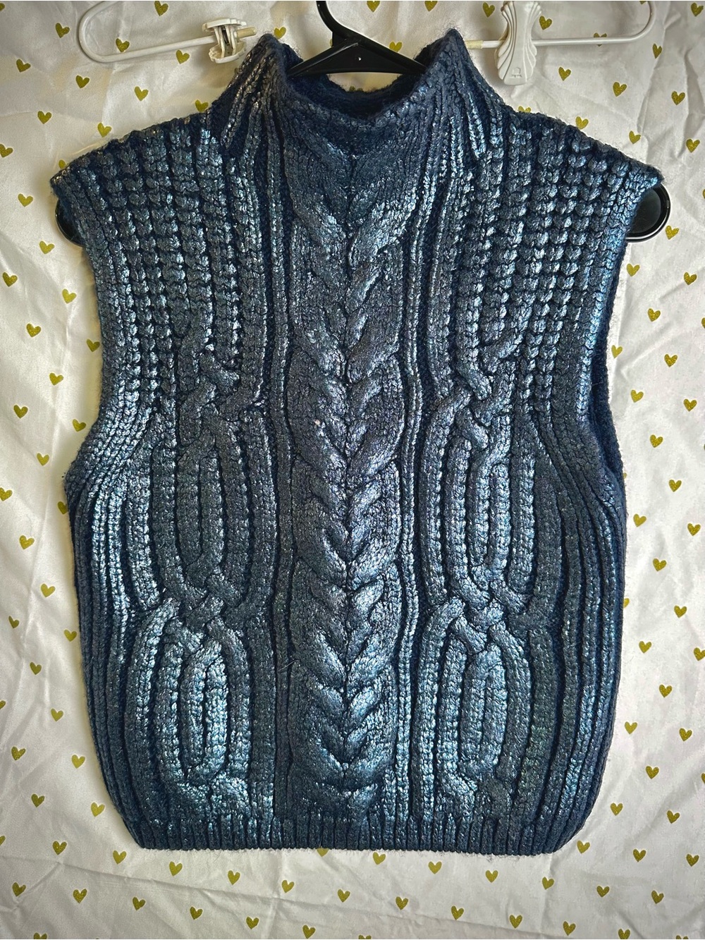 EDIT by Jason Wu Navy Metallic Cable Knit Mock Neck Sweater Vest Size